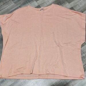 BLUMIN Orange White Stripe Oversized Boxy Tee Top Relaxed Dolman Casual Loungewe